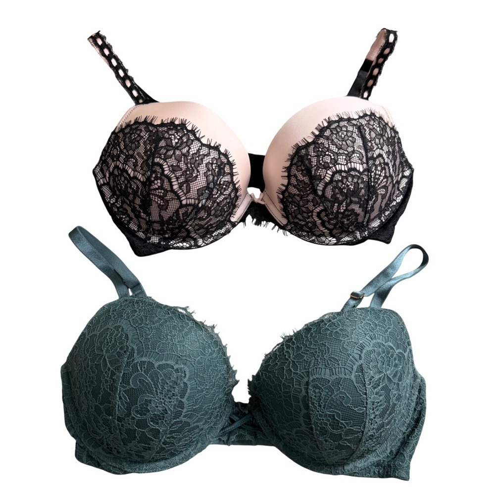 Victoria's Secret Dream Angels Push-Up Bra Women 34D Lace 2-Pack Teal Pink Black - Picture 2 of 14